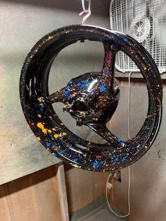 Gloss Black Base With Blue,Red and yellow Splatter Effect