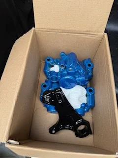 Polished Aluminum Base Coat with Transparent Blue Top coat and Bracket in Gloss Black