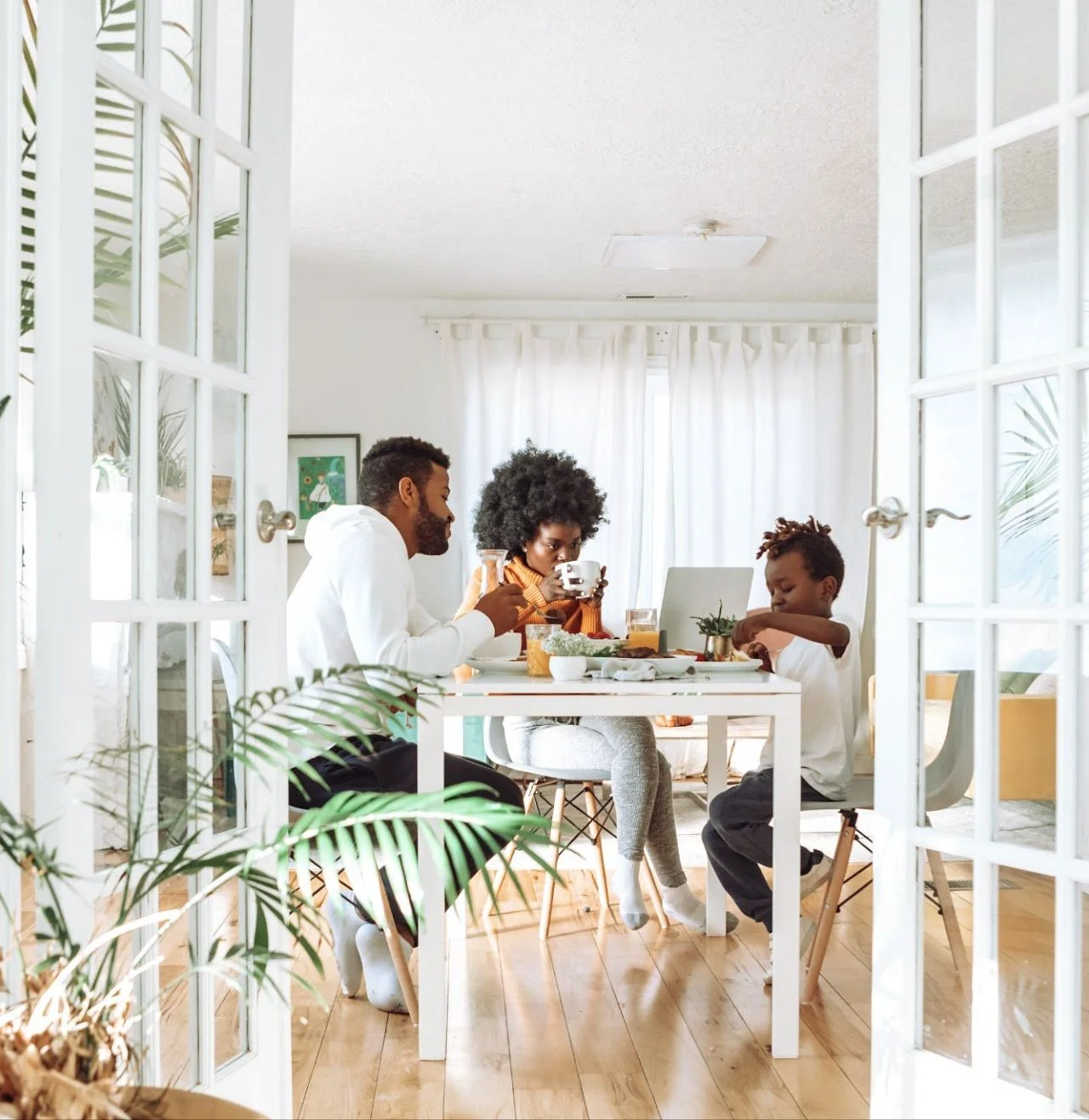 Family at a table eating