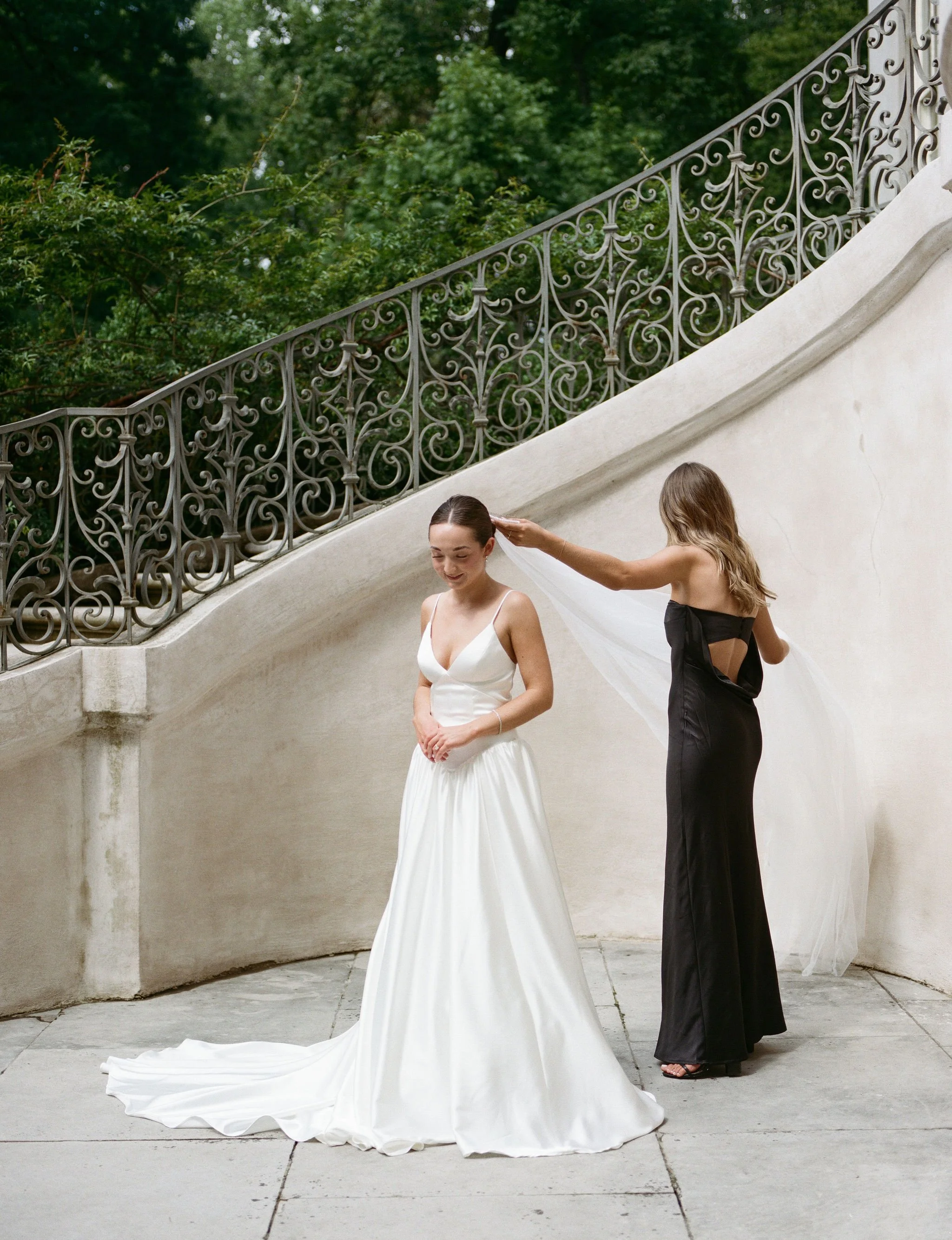 Editorial bridal portrait at Swan House wedding in Atlanta Georgia featuring elegant architecture and timeless wedding style