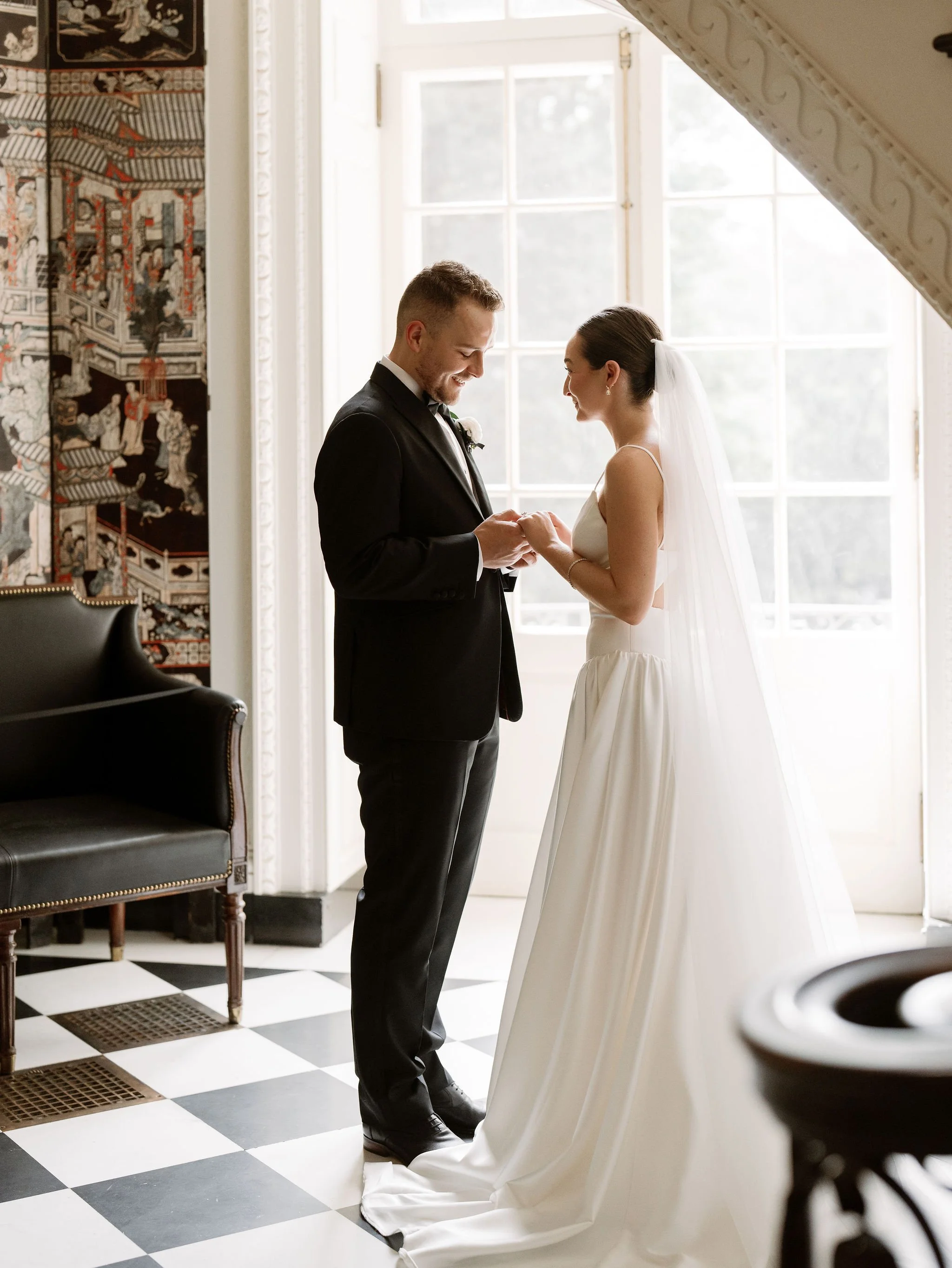 Editorial bridal portrait at Swan House wedding in Atlanta Georgia featuring elegant architecture and timeless wedding style