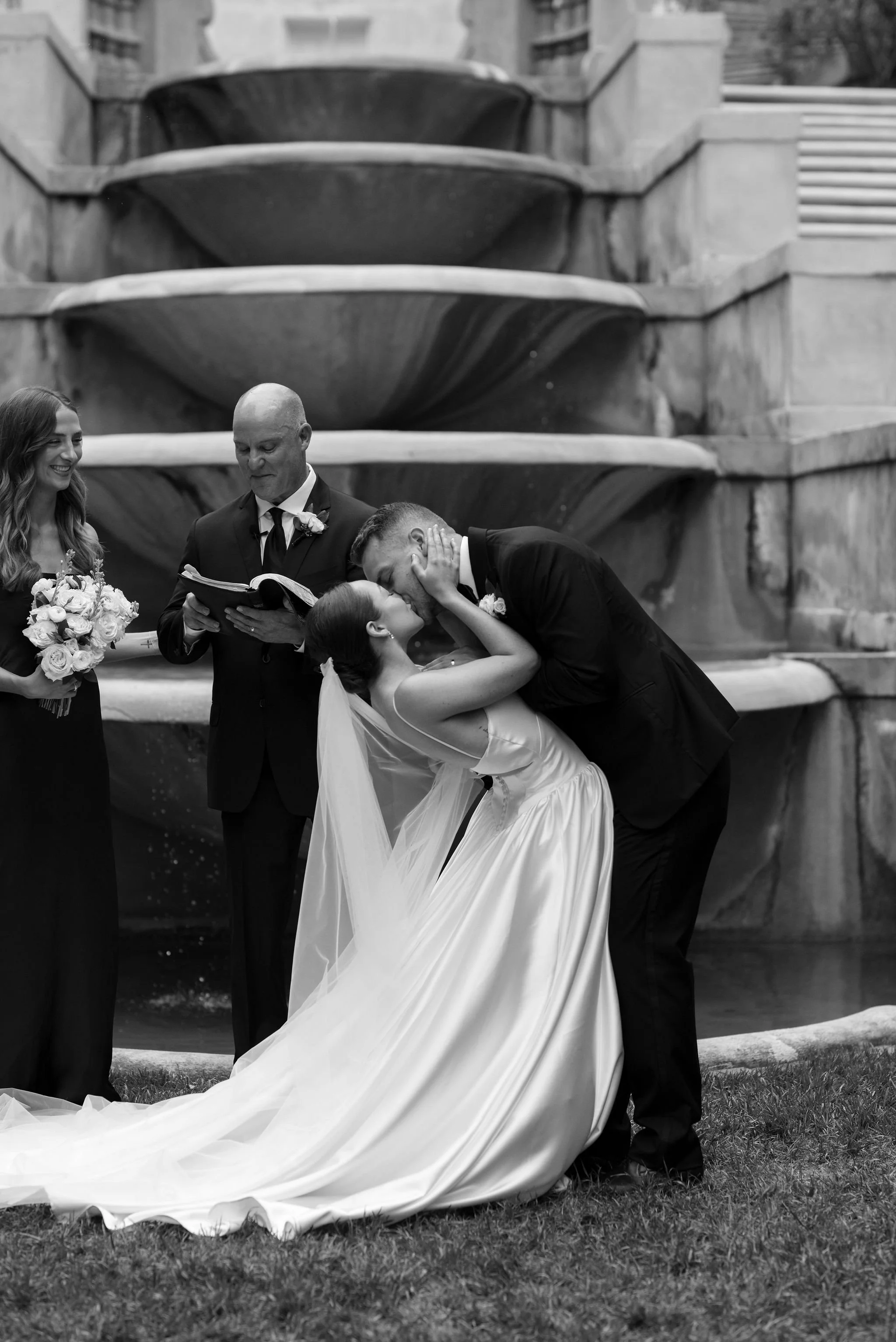 Outdoor wedding ceremony at Swan House Atlanta History Center with elegant garden and estate backdrop