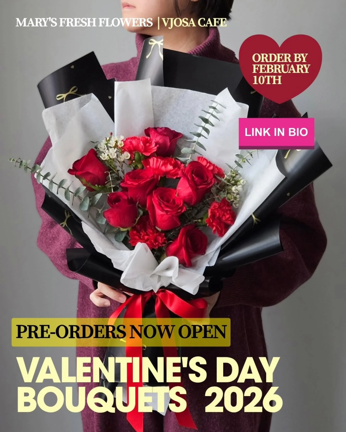 💐Say it with Flowers This Valentine's Day!💐
These hand-tied bouquets are thoughtfully arranged and wrapped with care, designed to make someone feel truly special. Choose from two color palettes: classic red or whimsical pink.&hearts;️🩷

💌 Each bo