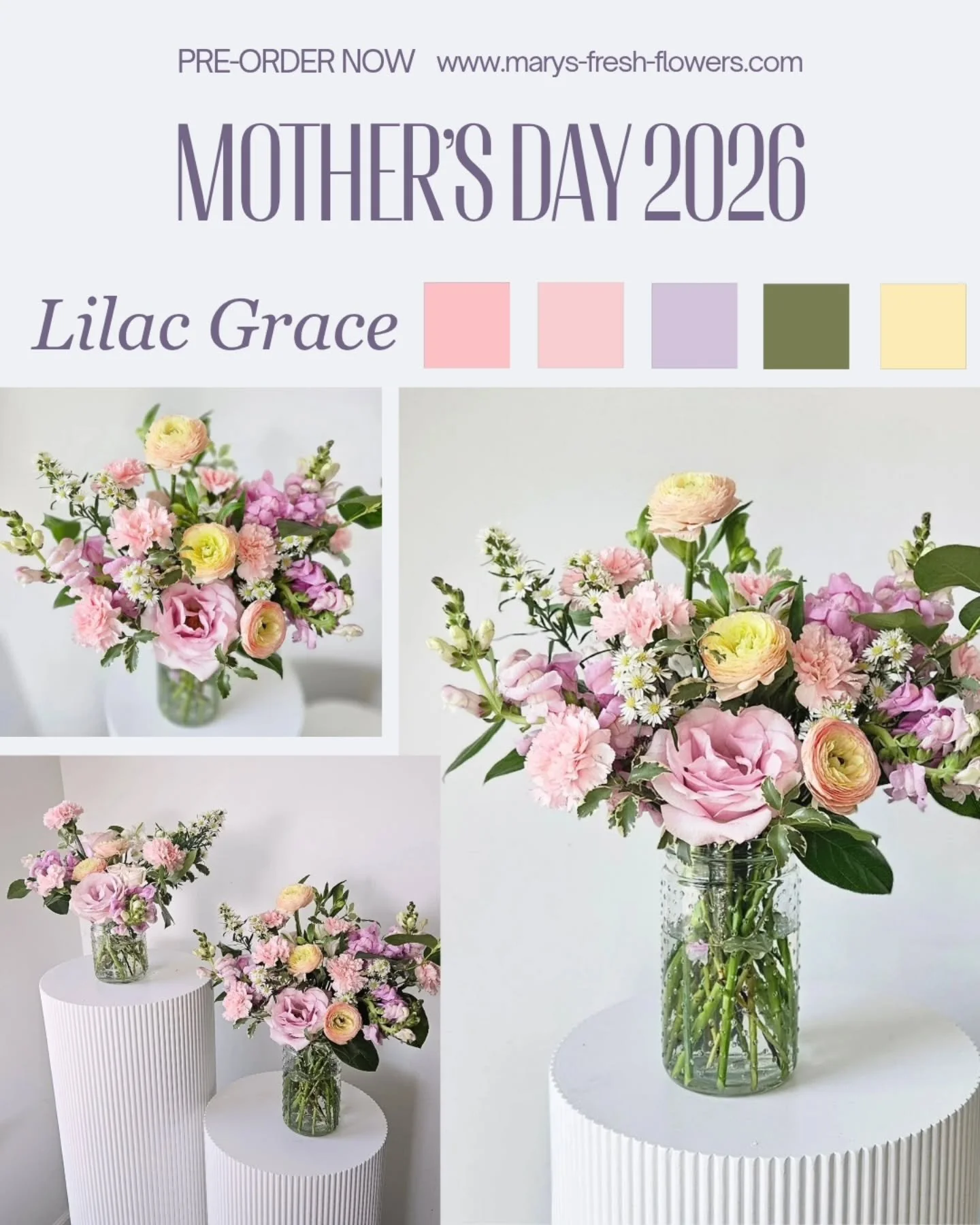 Mother's Day Collection is Here! ✨️🫶

We've got two beautifully composed floral arrangements - Lilac Grace and Coral Daydream, reminiscent of a cool spring morning and a warm spring afternoon🌼

Pre-order now for pick up next week, in time for Mothe