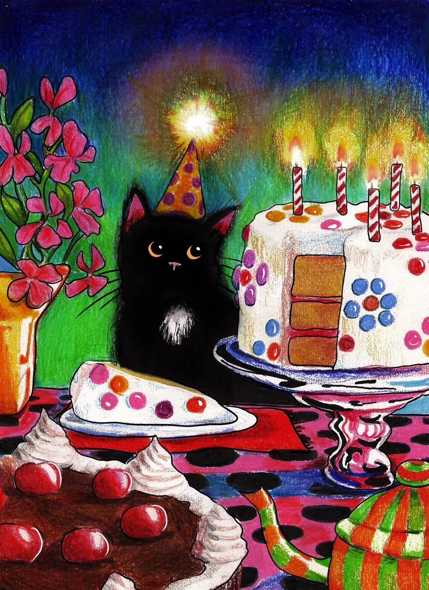 Birthday Cat, 2025
Pencil on paper (Digitally altered)
22cm x 29 cm