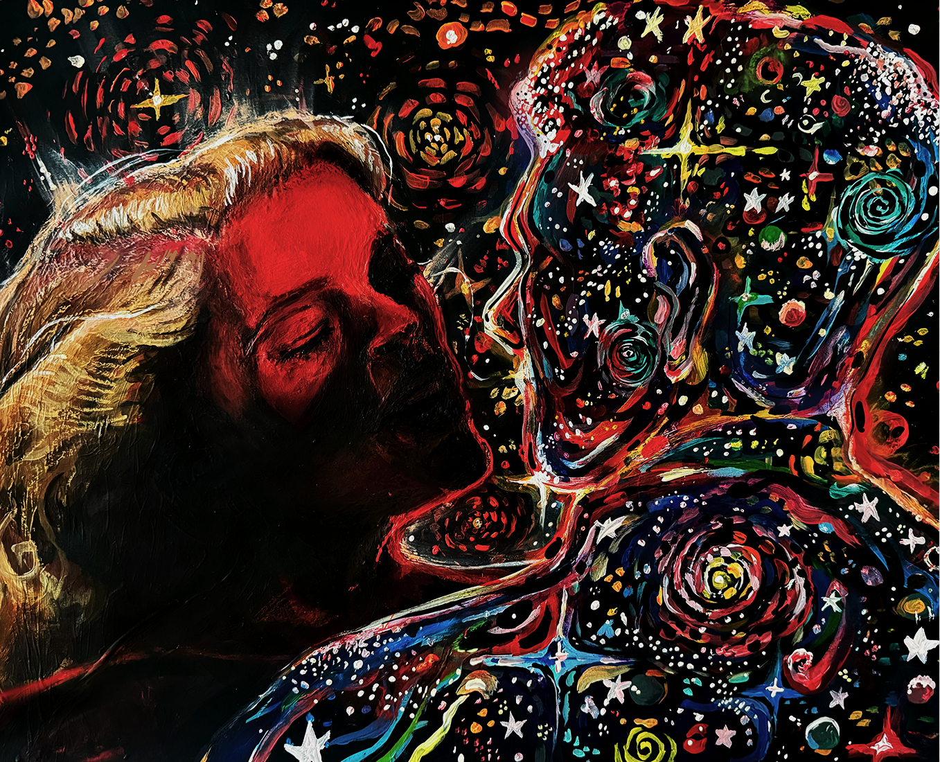 Kissing, 2025
Acrylic on paper
43cm x 36cm