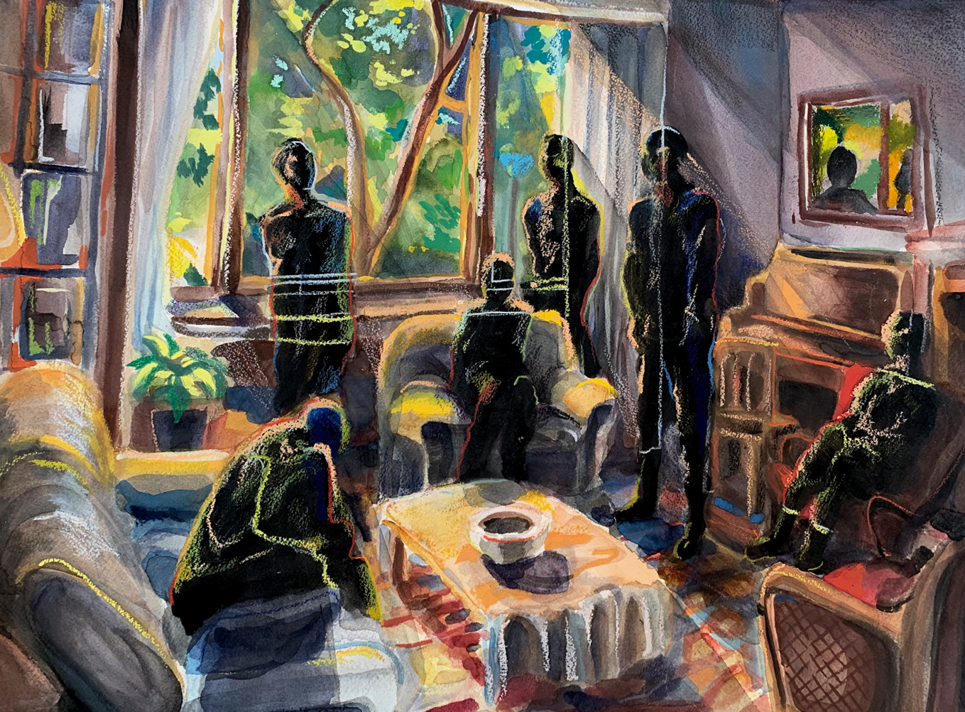Reunion, 2024
Watercolor and oil pastel on paper
61cm x 45cm