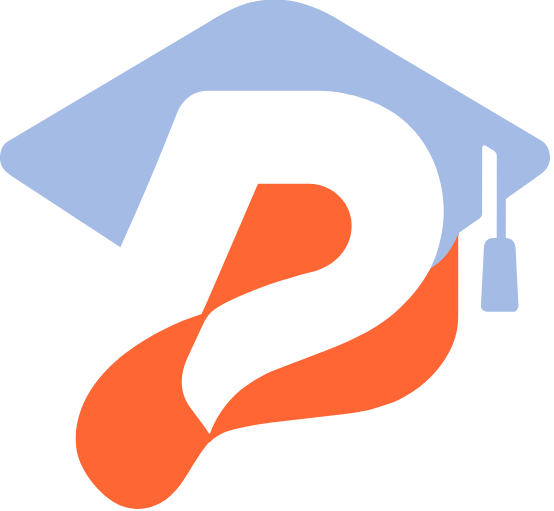 A logo with a black question mark inside a graduation cap, symbolizing education or inquiry.