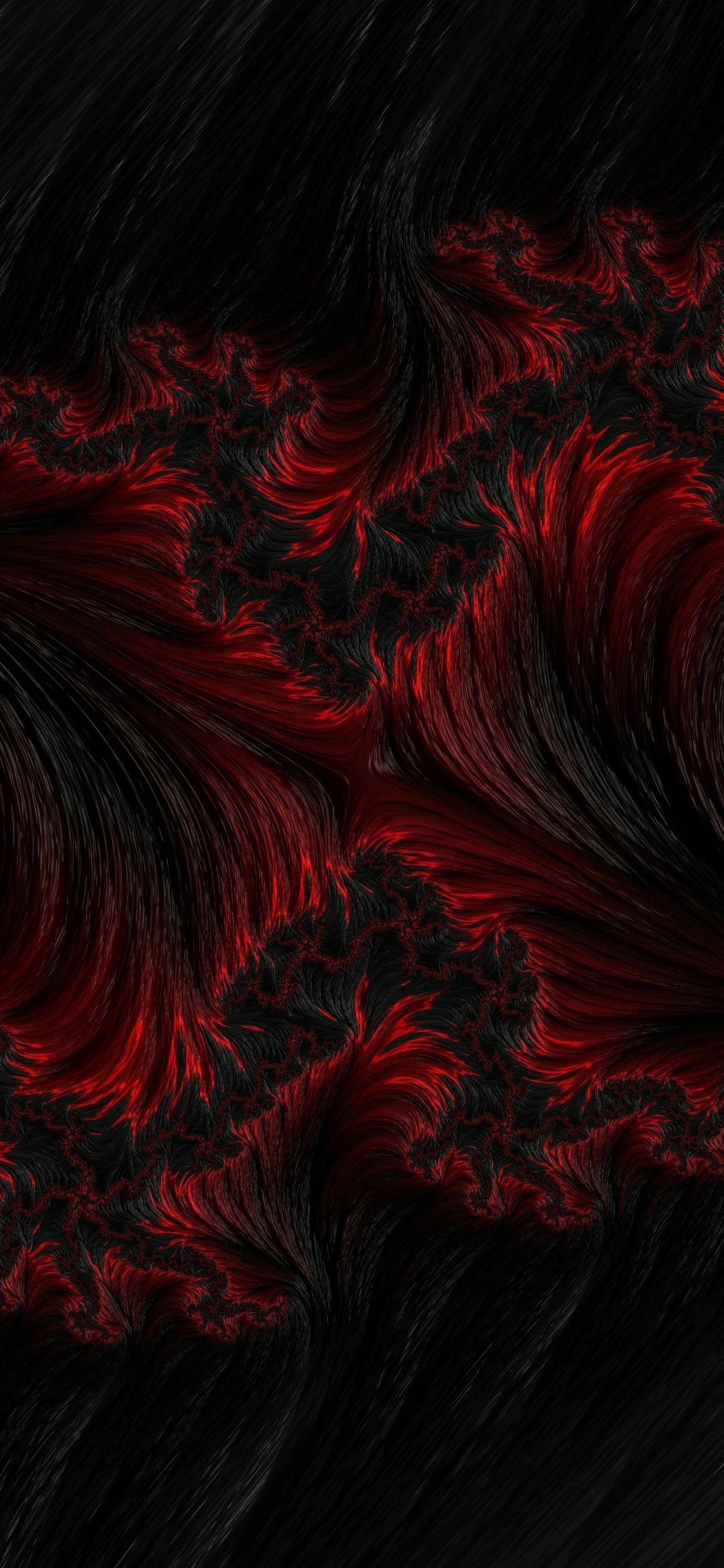 Abstract digital artwork featuring swirling patterns of red and black with fiery textures.