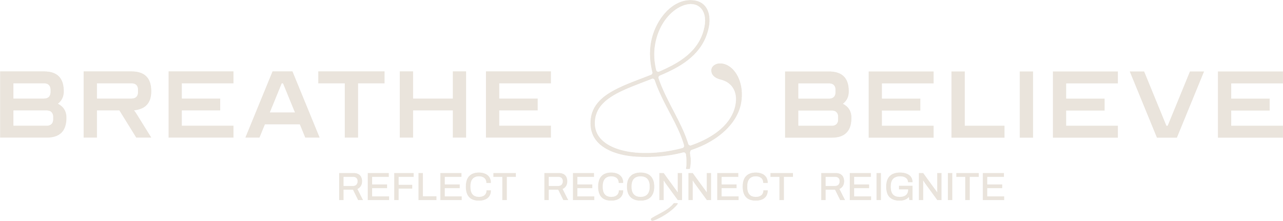 The logo for BREATHE & BELIEVE with the words REFLECT RECONNECT REIGNITE below.