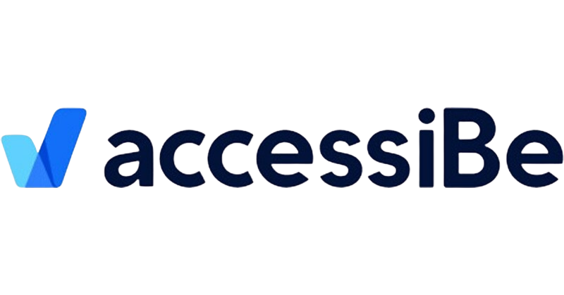 Close-up of a logo with the text 'accessiBe' and a stylized blue checkmark symbol.