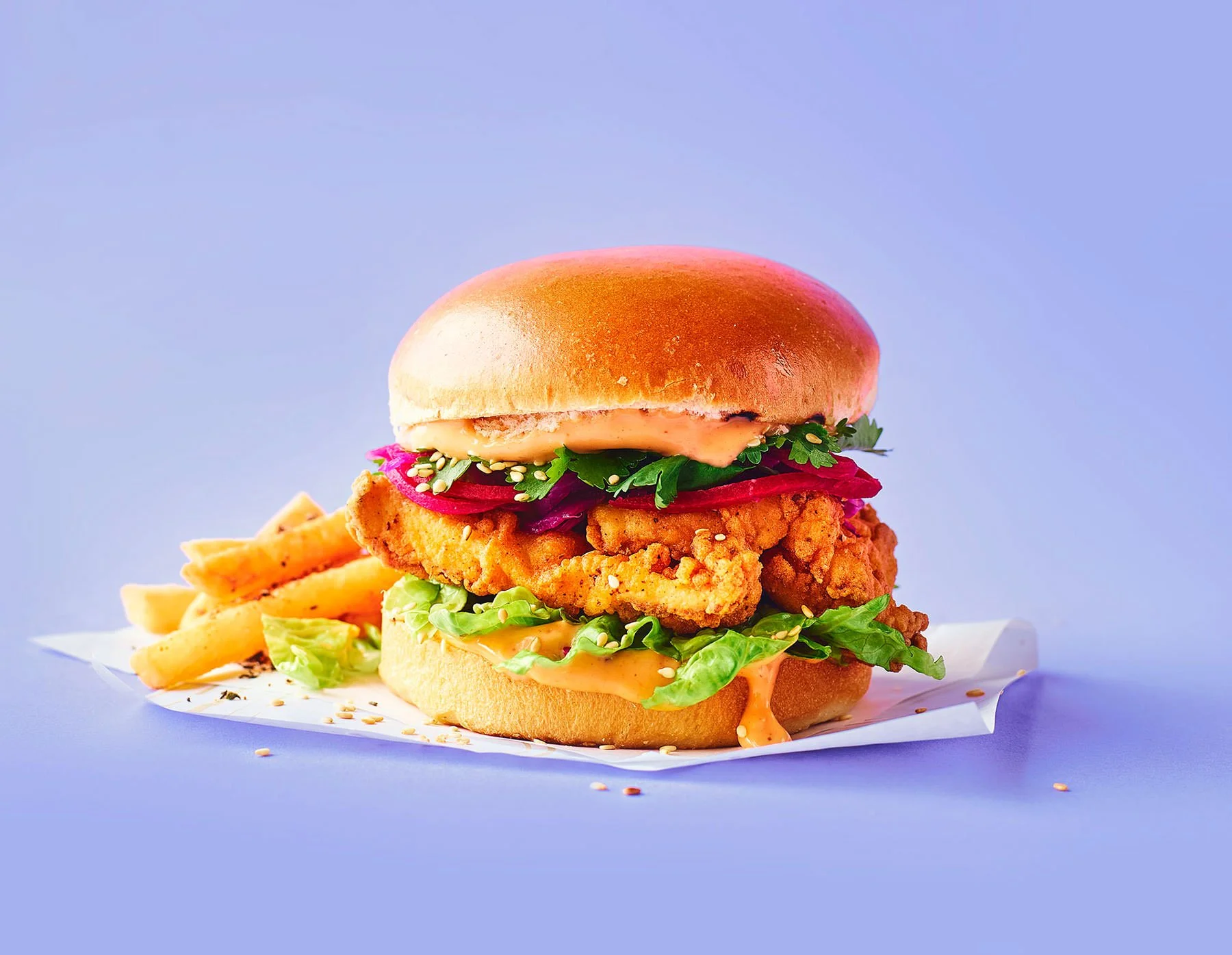 Ryan Ball Photography — gourmet chicken burger lifestyle shot, commercial food photographer London and South West