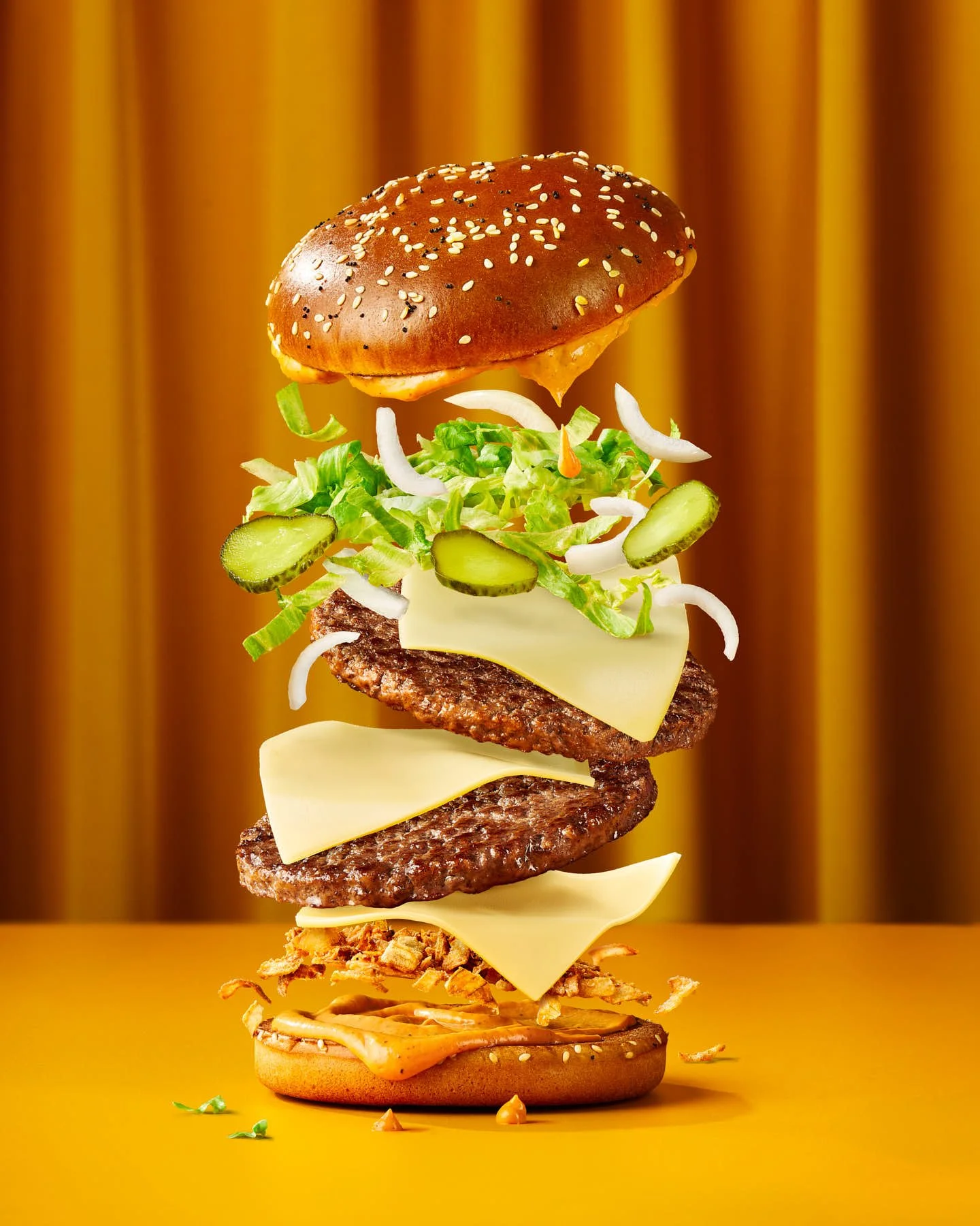 Ryan Ball Photography — McDonald's Big Arch suspended burger, commercial food photographer London