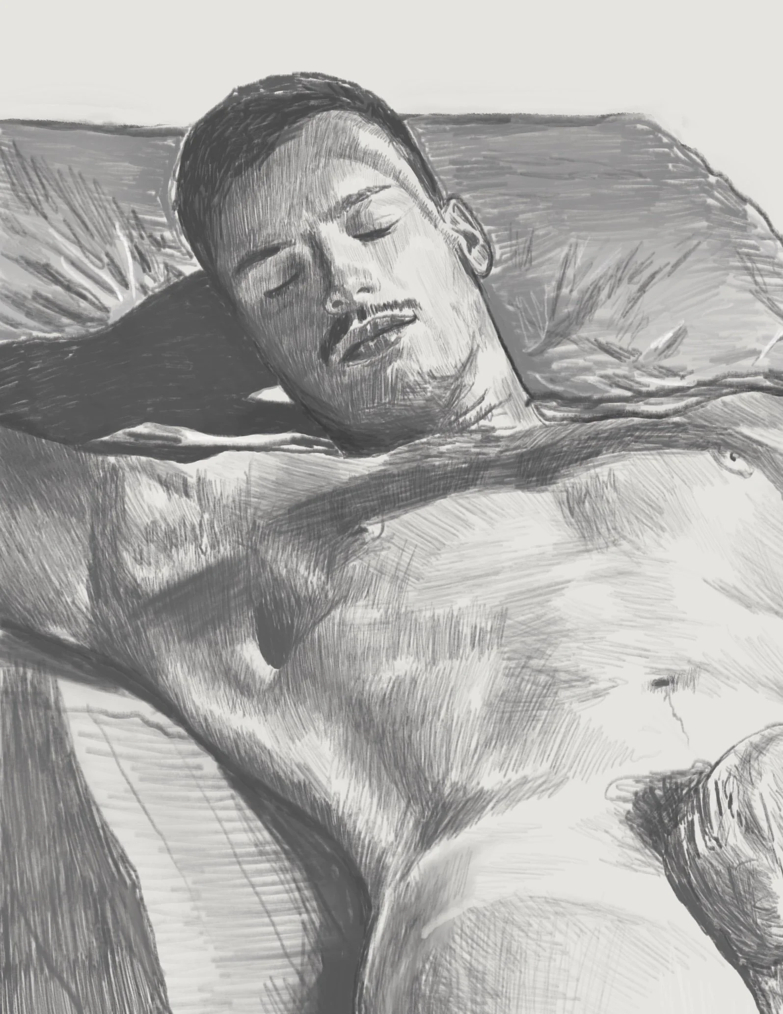 Portrait of a men laying in bed.
