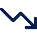 Downward arrow graph icon in dark blue