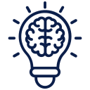 A lightbulb icon with a brain inside, symbolizing ideas or innovation.