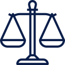 Icon of a balanced scale, representing justice or law.