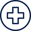 Medical cross symbol inside a circle