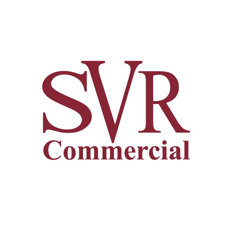 Logo with large initials S V R and the word 'Commercial' underneath, in a maroon color on a black background.