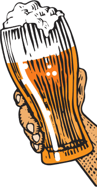 A hand holding a large glass of beer with foam on top.