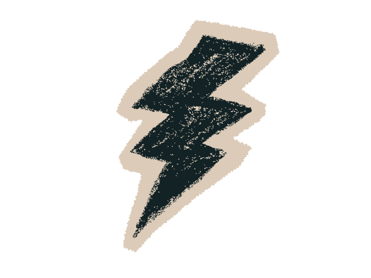 Illustration of a black lightning bolt with a white outline on a black background.