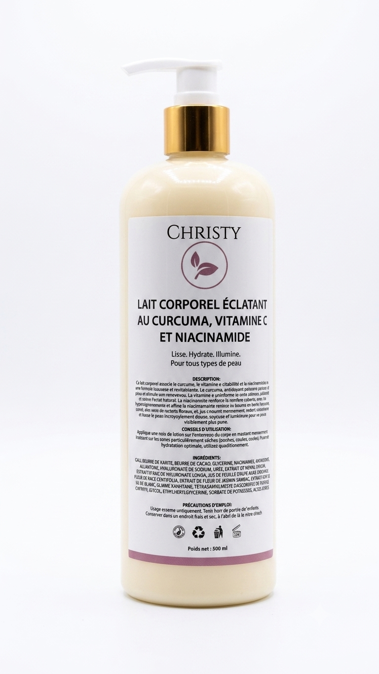 Lait Corporel Éclatant au Curcuma, Vitamine C et Niacinamide (500 ml)