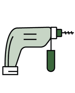 Illustration of a cordless power drill with a green bit attached.