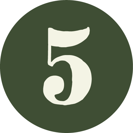 White number 5 on a dark green circular background.