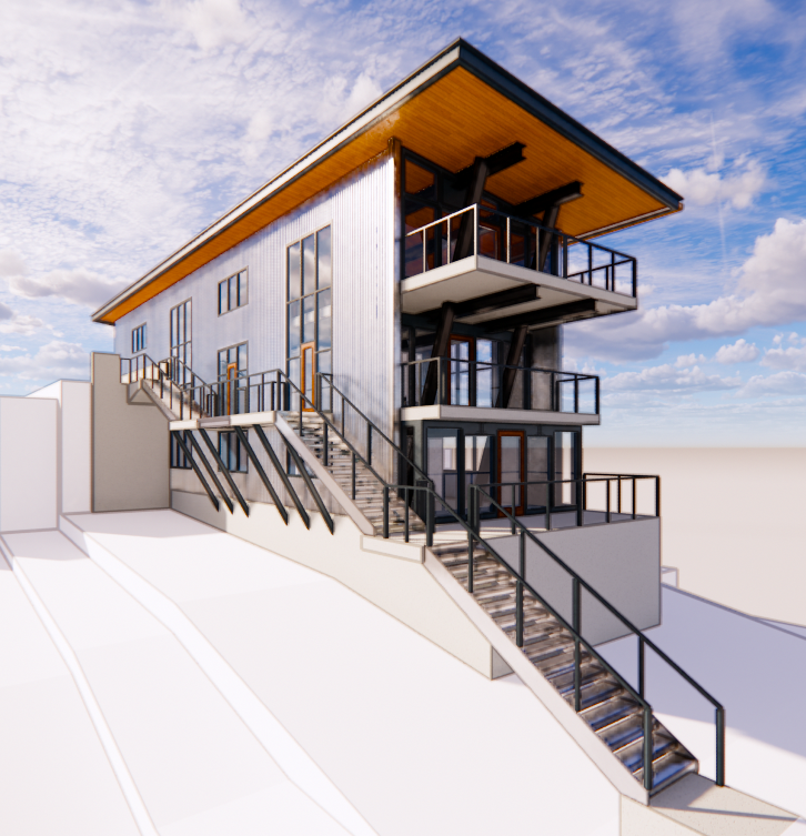 Modern architecture, narrow site, sloped site, lakefront site, modern design, limited space, dramatic design.