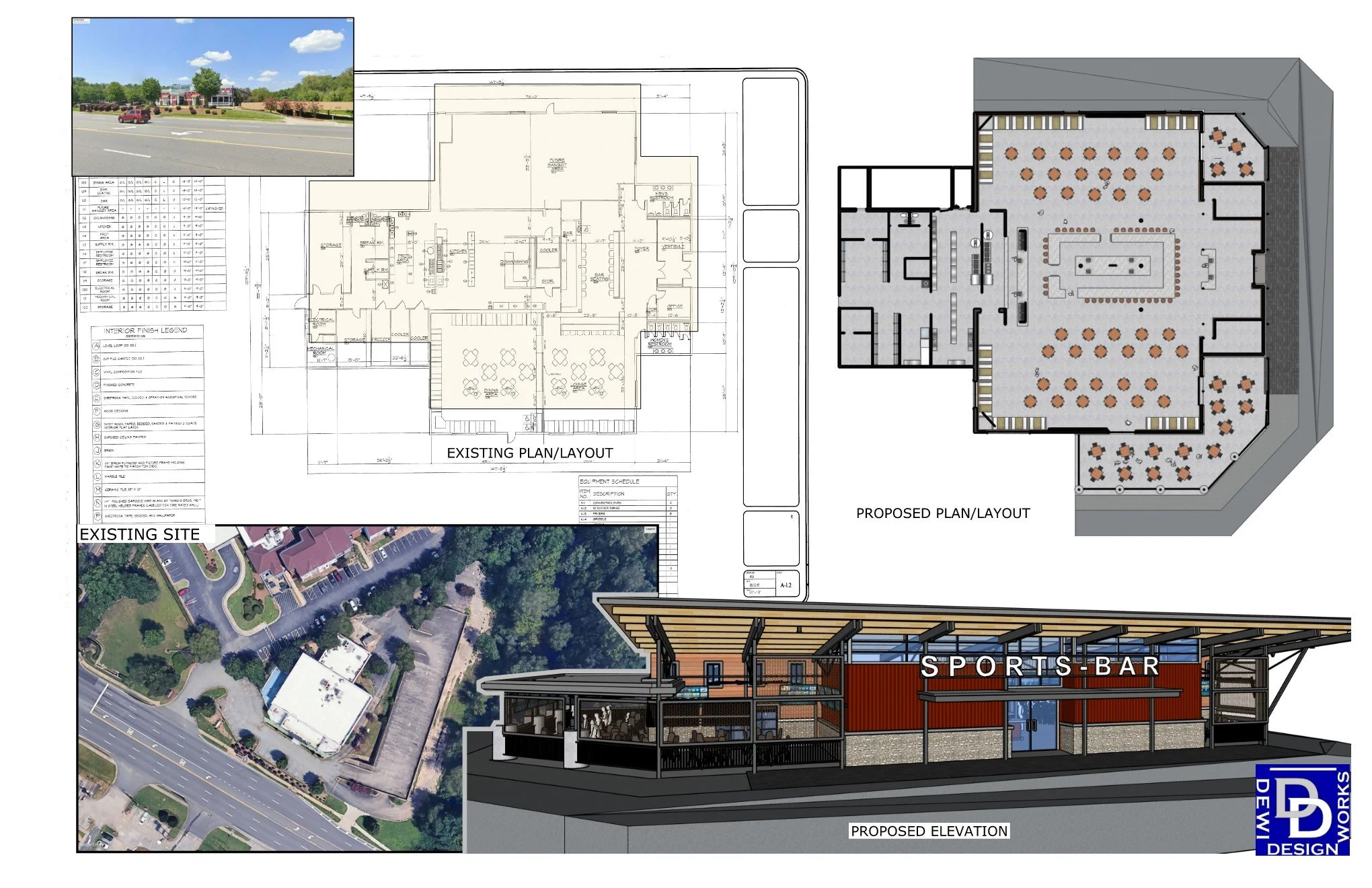 Proposed renovation of restaurant. Floor plan, layout, site, existing floor plan, commercial design.