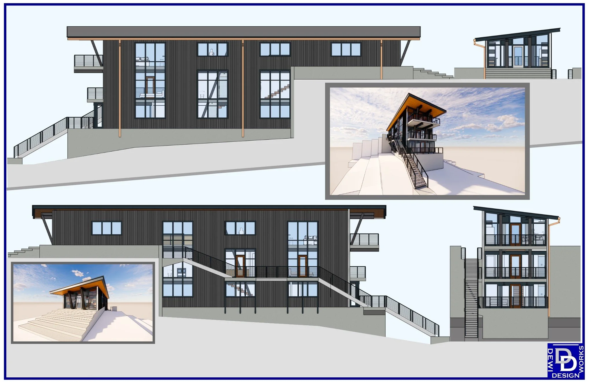 Modern house elevations.