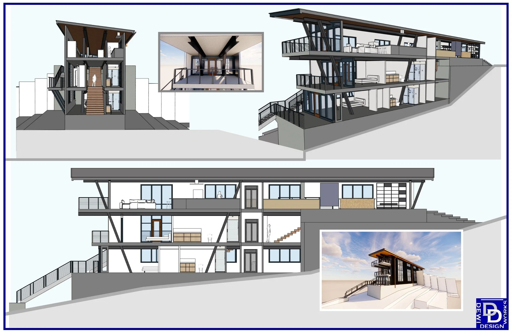 Modern house sections view.
