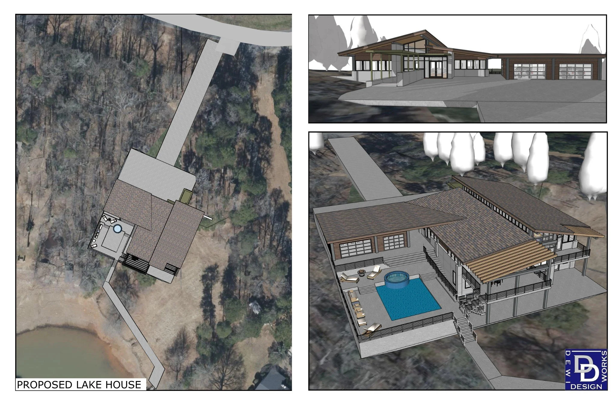 Lakefront site, pool.