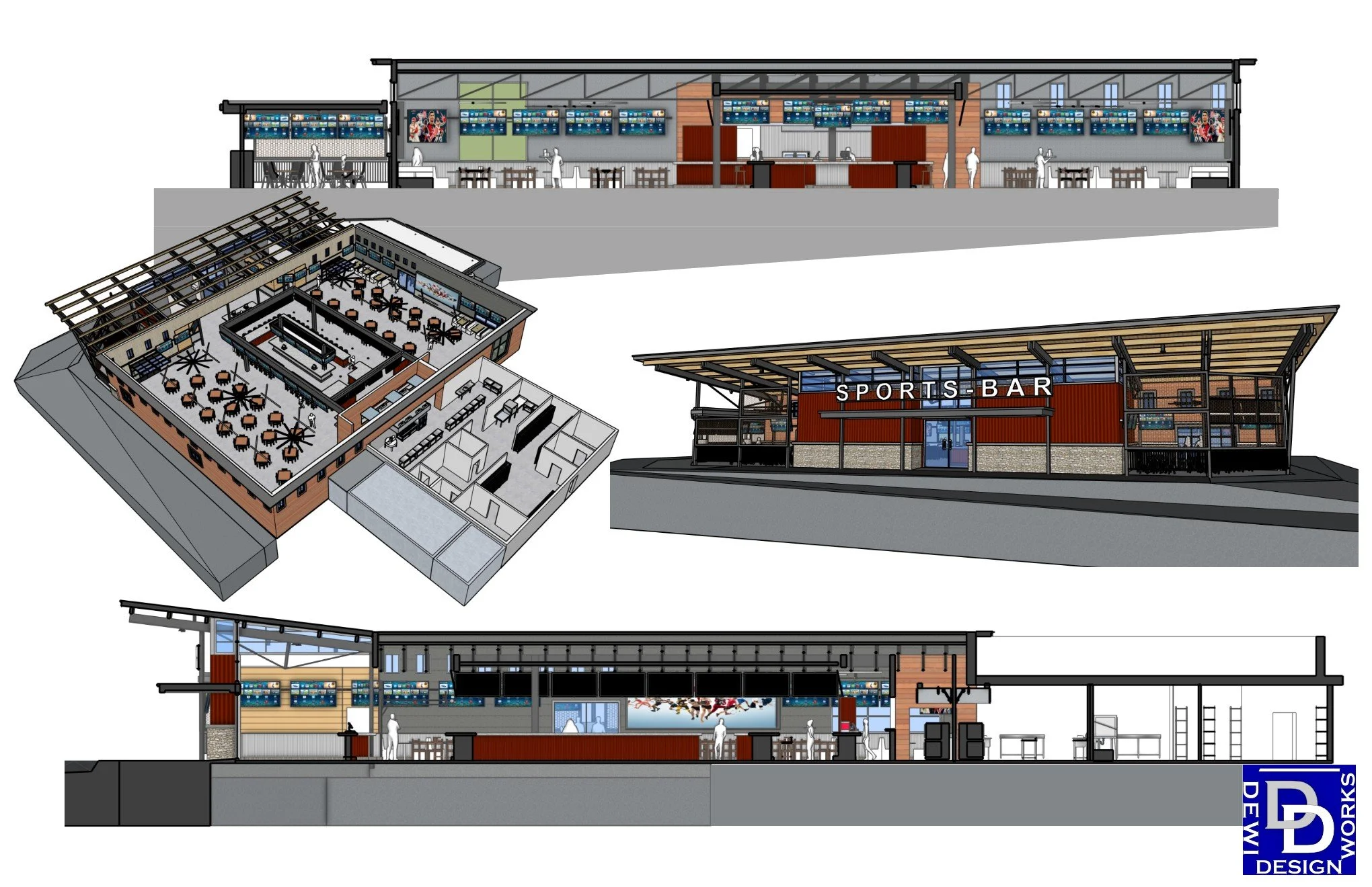 Commercial project. Interior layout, interior sections.