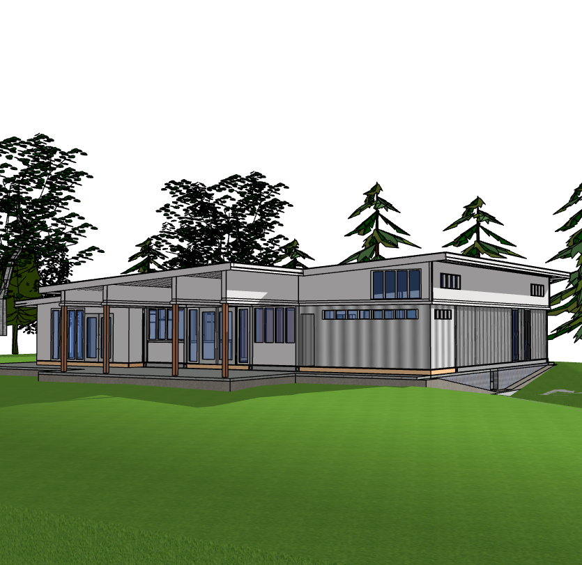 Shipping container house. Modern Design. Steel structure, minimal materials, low maintenance, recycled materials.