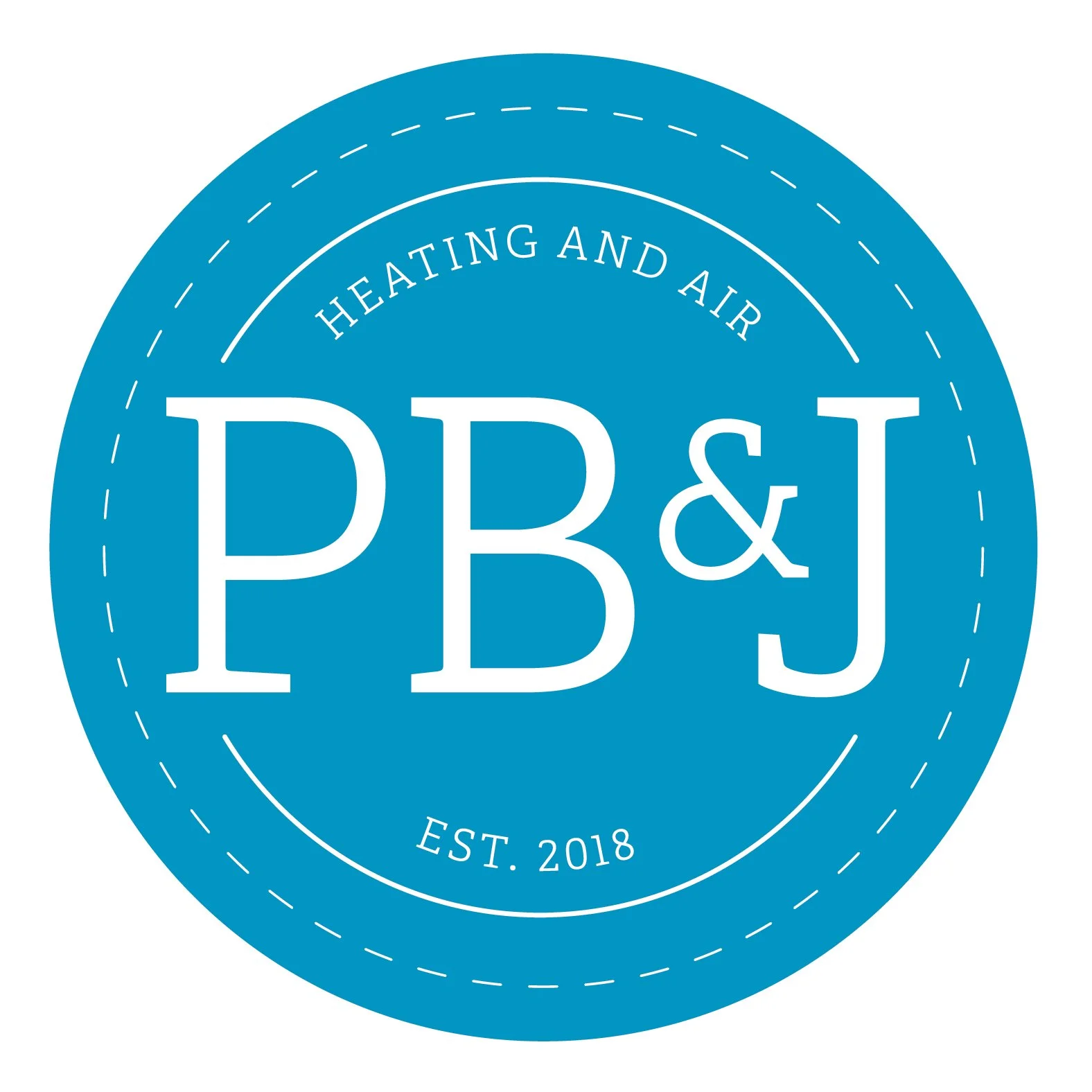 A circular logo with the text 'Heating and Air' at the top, 'P&BJ' in large letters in the center, and 'Est. 2018' at the bottom, all in white on a blue background.