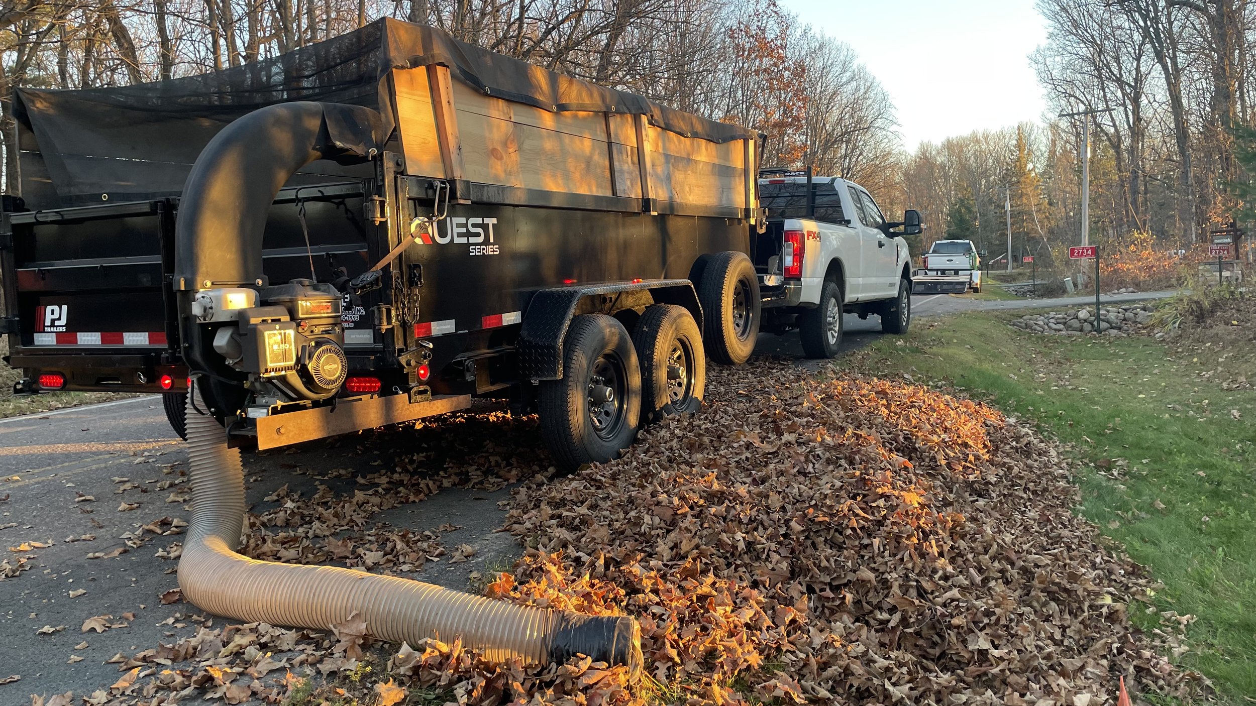 Dump trailer leaf box with leaf vacuum, CM Lawn Care LLC