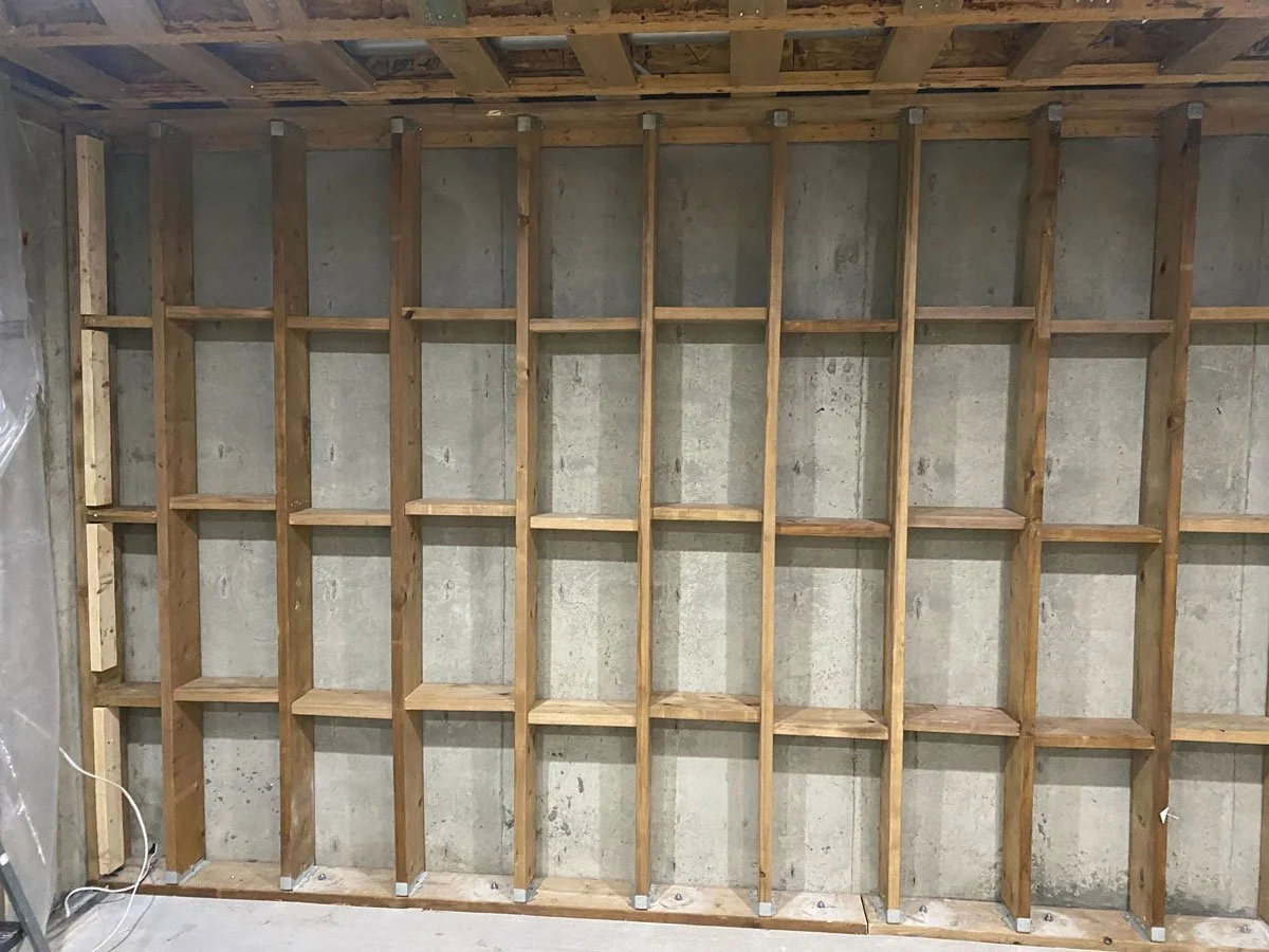 PWF wall framing installed to reinforce a horizontally cracked basement foundation.
