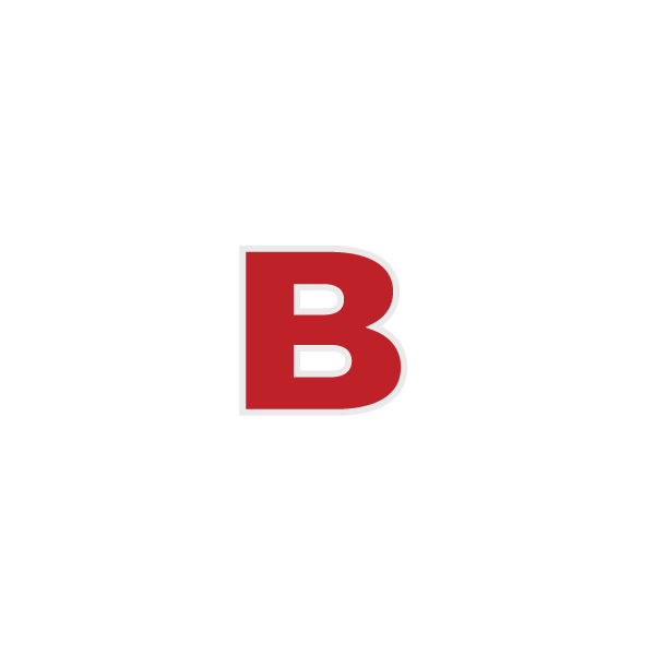 Red letter B logo on a black background.