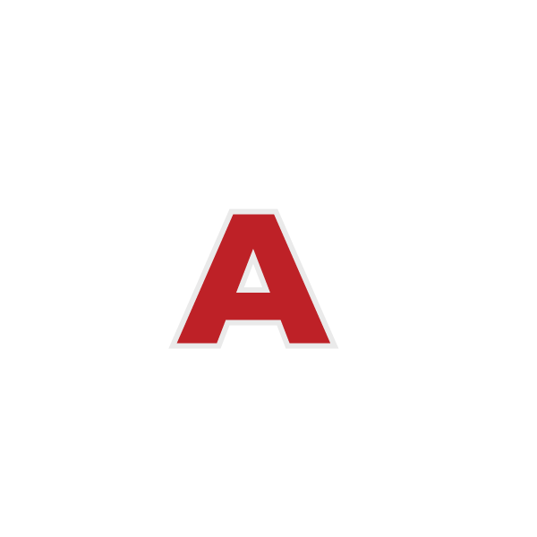 Black background with a large red letter 'A' outlined in white