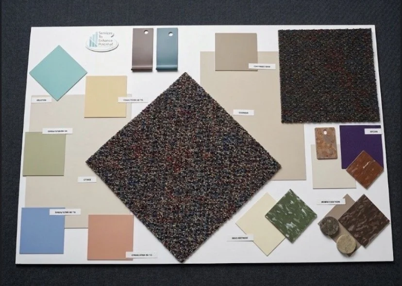 Furniture design color and material swatch layout