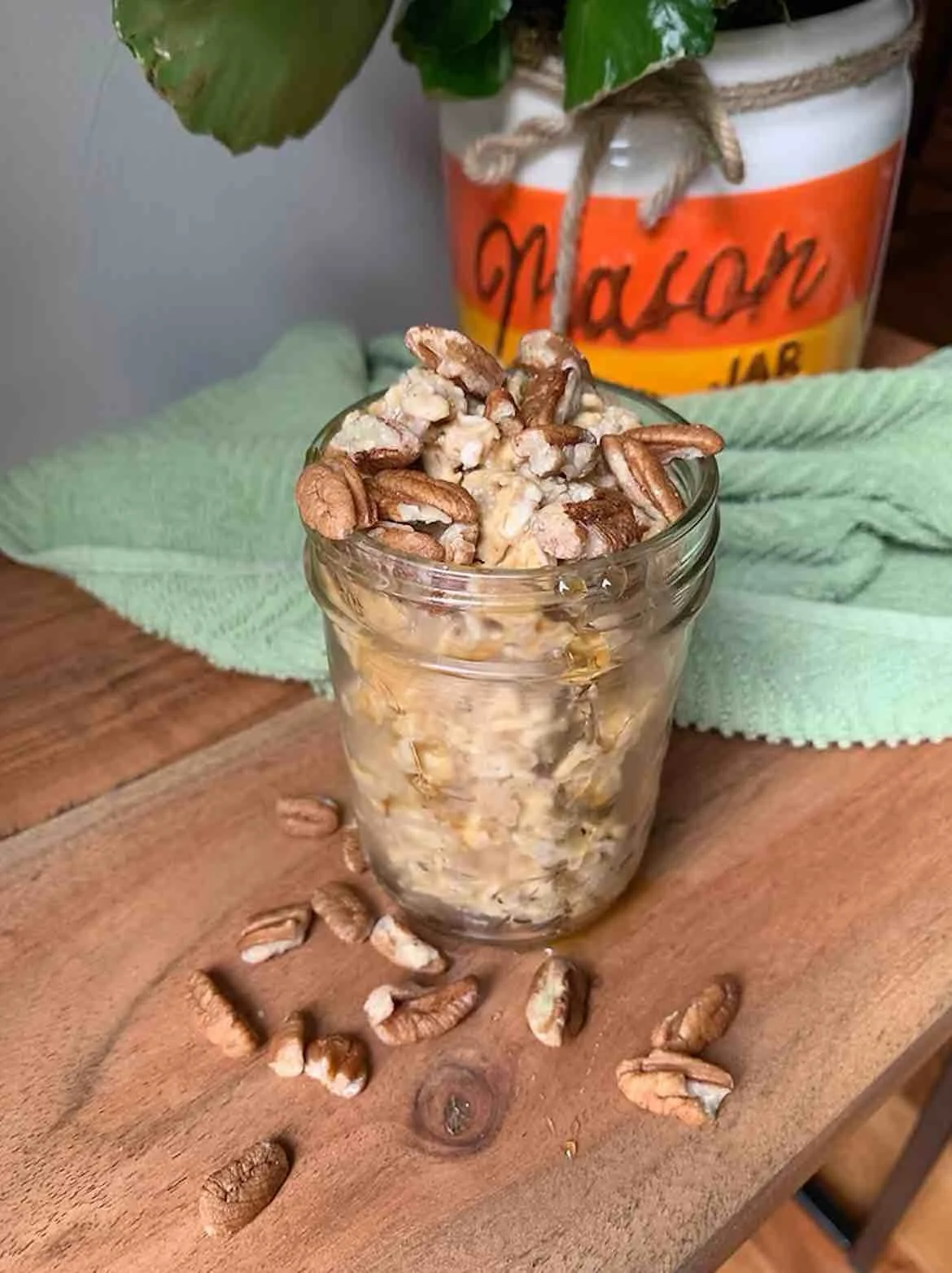 Pumpkin overnight oats in a jar