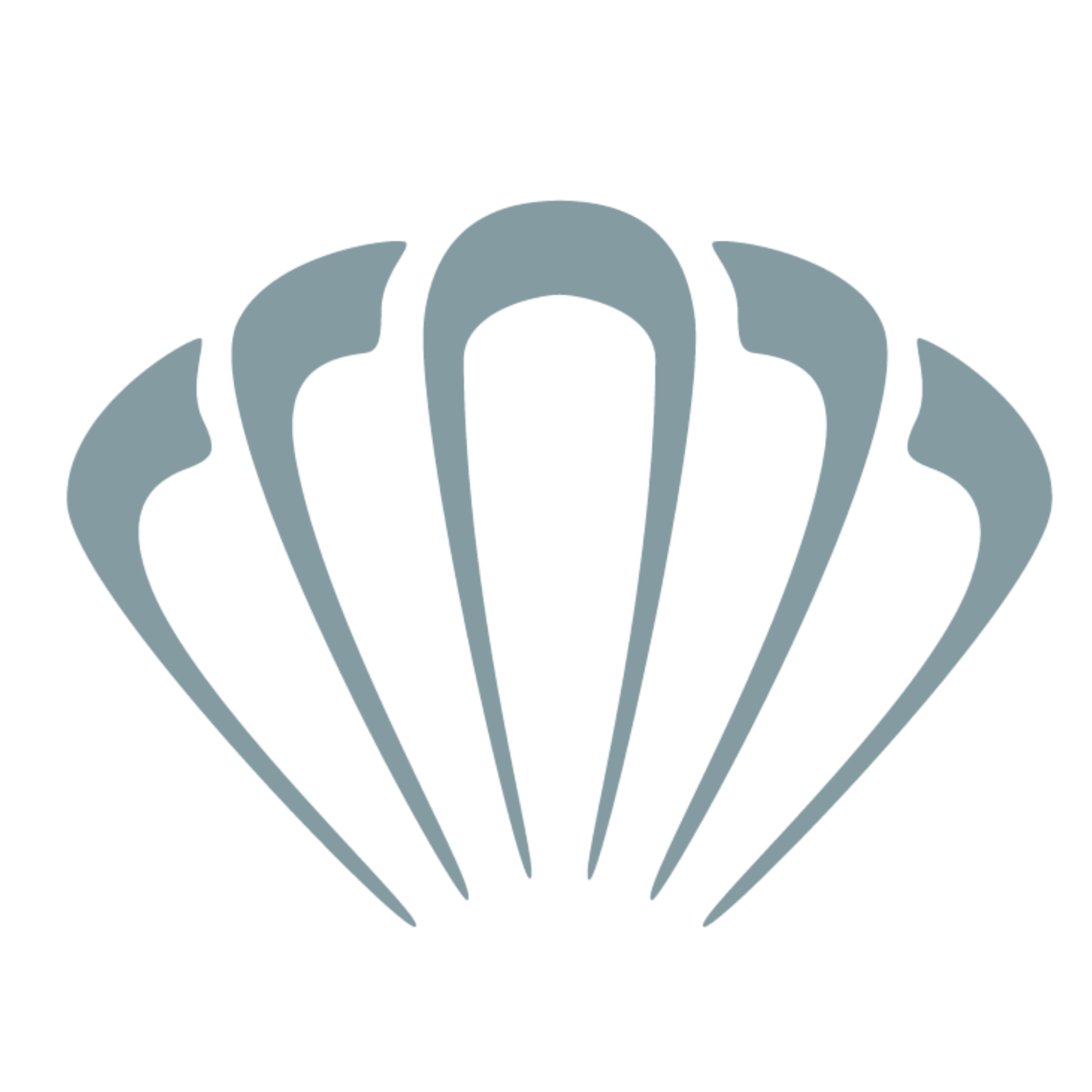 Stylized dark gray seashell icon on a black background.