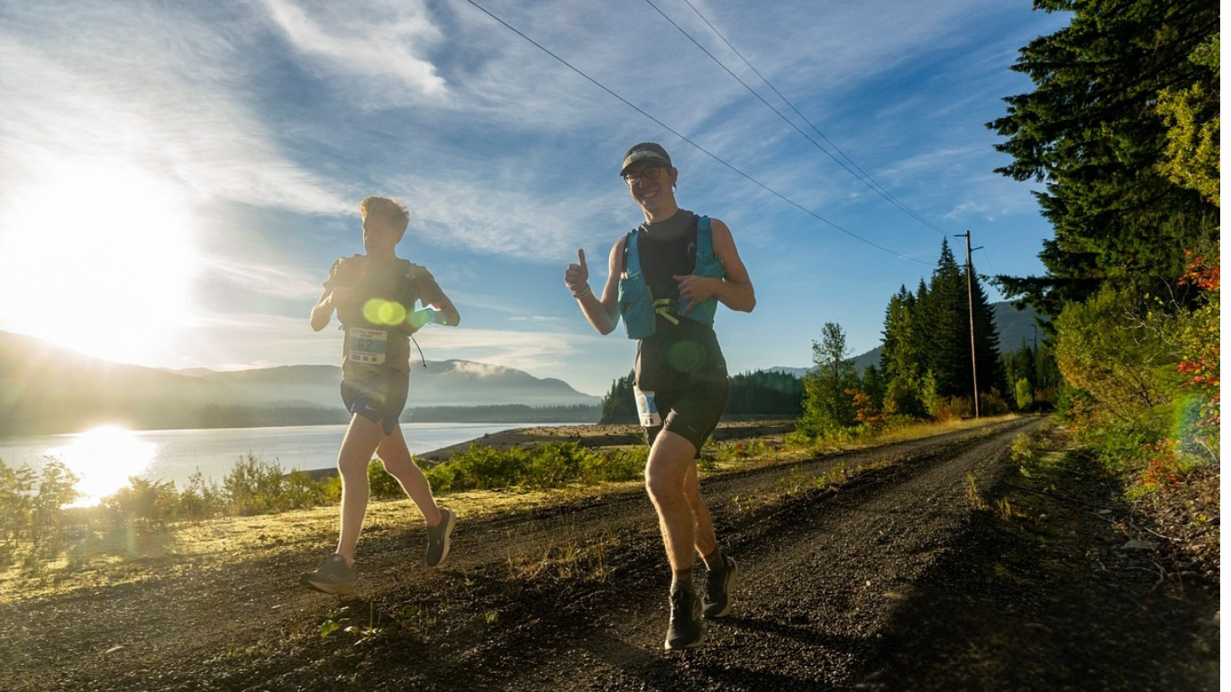 ultra fest runners on the flat fast gravel trail sunrise at ultra fest ultramarathon