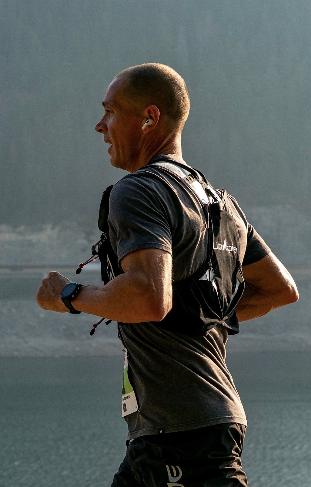Trail runner competing in the Ultra Fest ultramarathon near Easton, Washington.