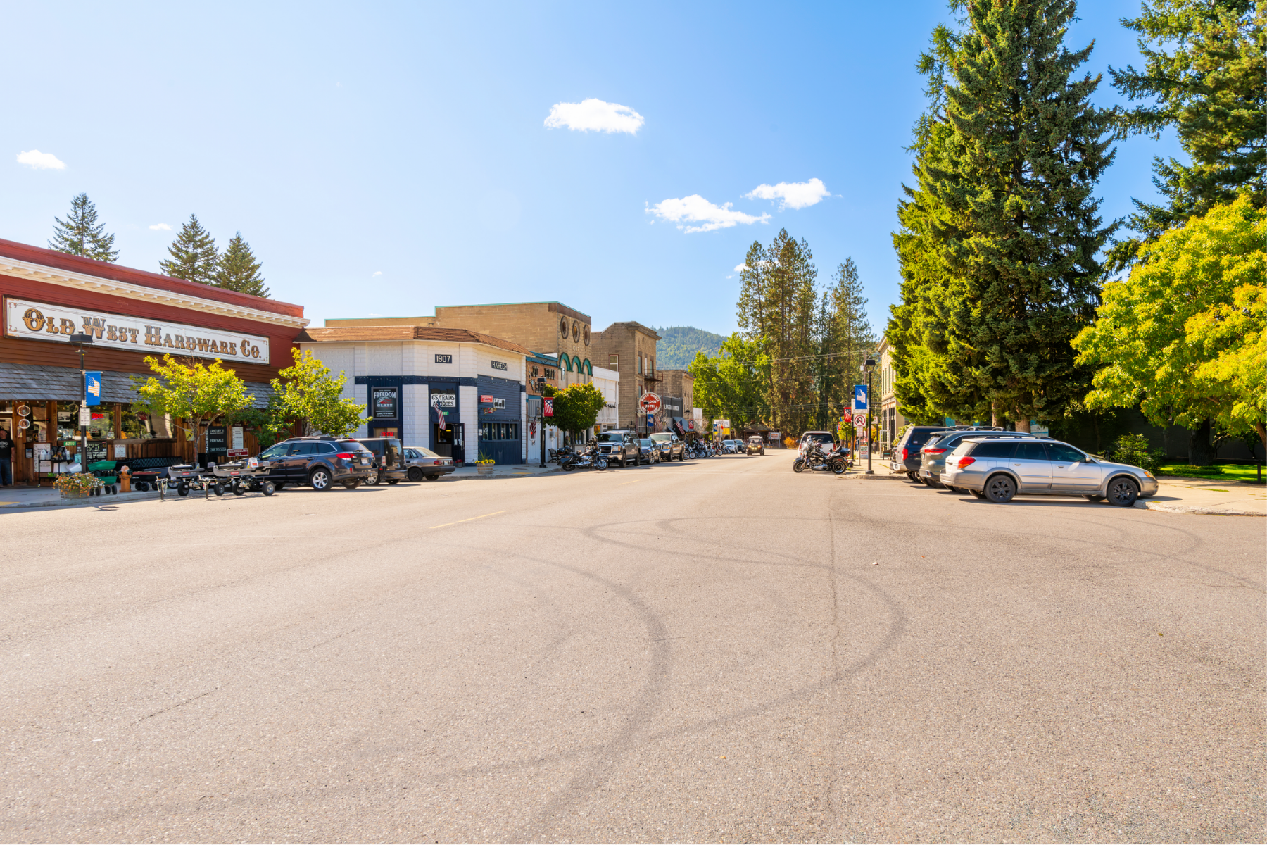 Fall Day in Spirit Lake Idaho on Maine St. with all the business