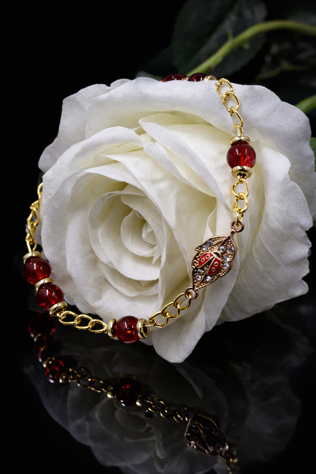Lady Bug Glass Stone Bracelet
