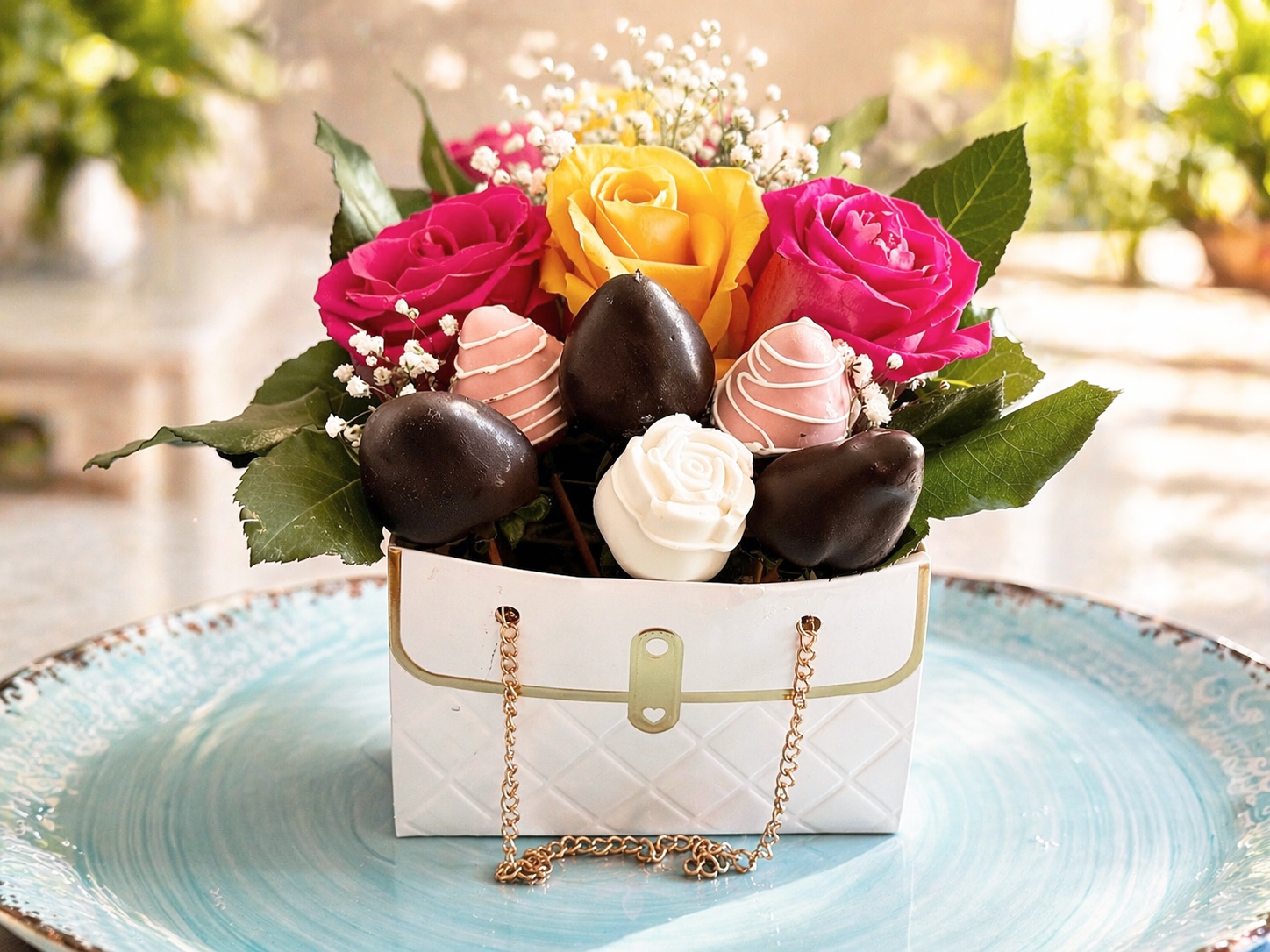Chic Floral and Chocolate Arrangement