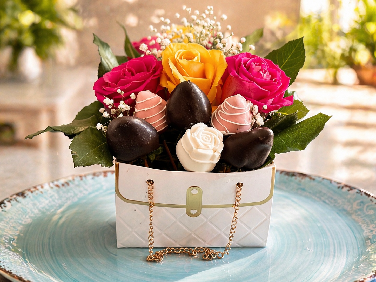 Chic floral and chocolate centerpiece arrangement.png