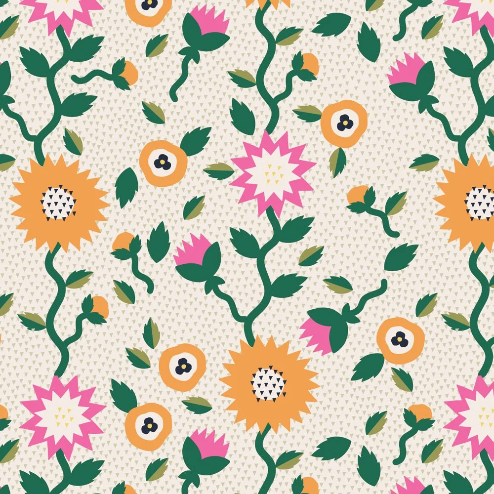 Pattern No 07a - Tropical trailing floral with abstract flowers in the Aguas Frescas color palette. 